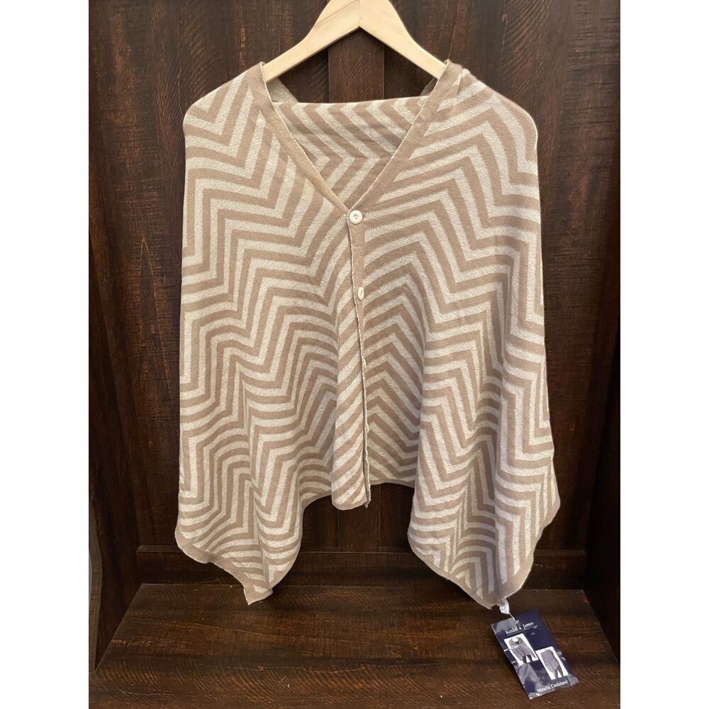 Kendall & James fall Cardishawl Chevron Knit Poncho Cardigan Beige Cream NWT